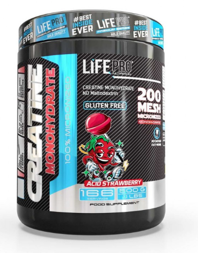 Creatina Monohydrate 200mesh 500g, Sabor  Acid Strawberry- LIFE PRO