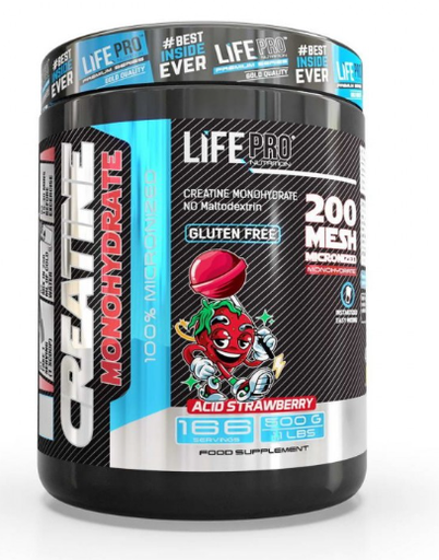 Creatina Monohydrate 200mesh 500g, Sabor  Acid Strawberry- LIFE PRO